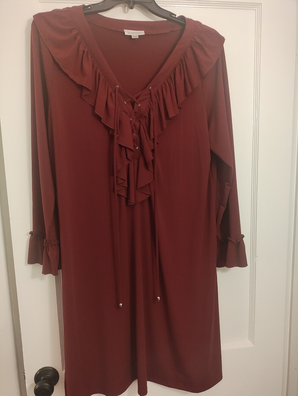 Avenue 22/24 Burgundy Ruffle Lace Up Boho Midi Dress Plus Size - Picture 5 of 8